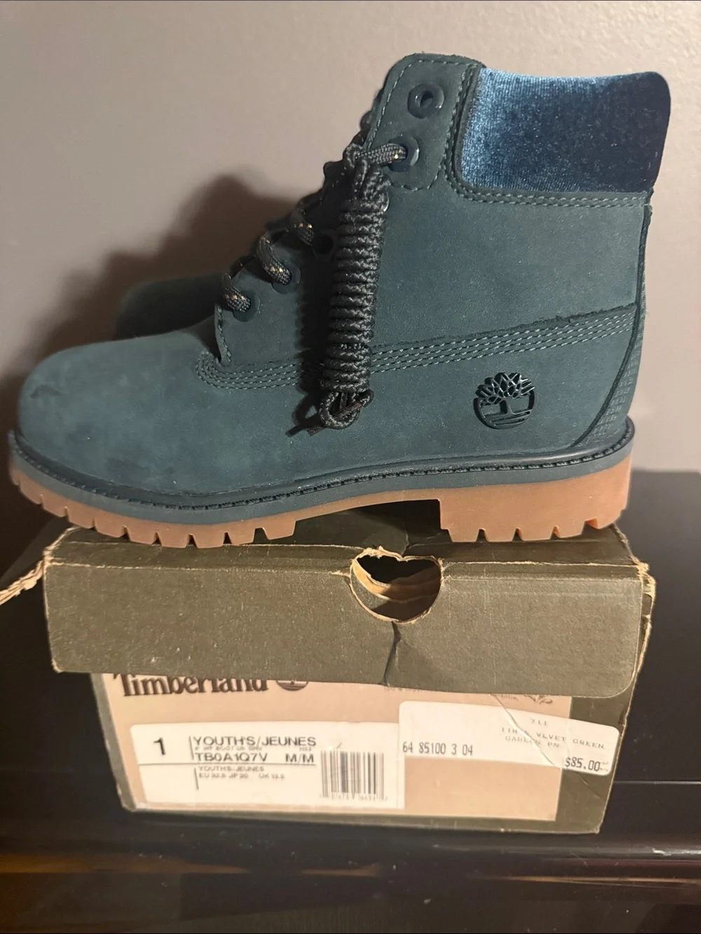 Timberland Kids Teal Nubuck Boots with Tan Sole